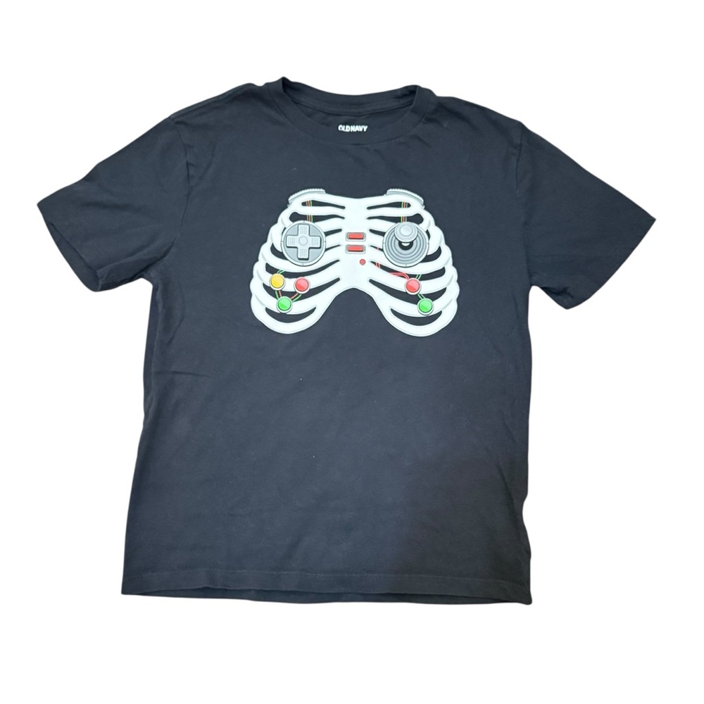 Old Navy Kids L 10-12 Black Graphic Gamer Skeleton Controller T-Shirt